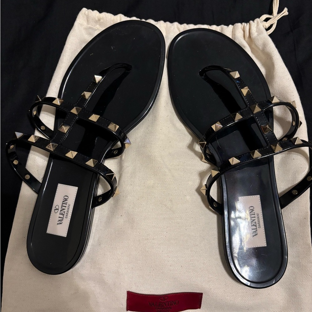 Valentino Black and Gold Studded Sandals